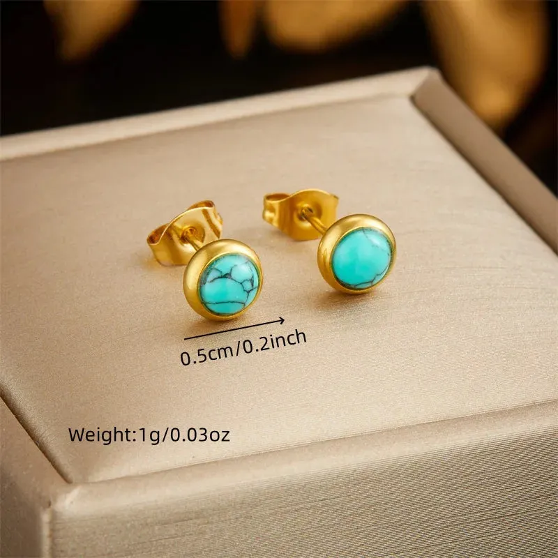 Vintage Style Simple Style Round 304 Stainless Steel Turquoise 18K Gold Plated Jewelry Set