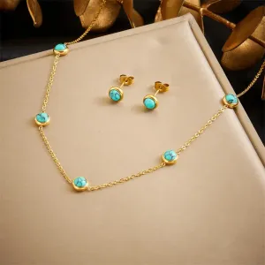 Vintage Style Simple Style Round 304 Stainless Steel Turquoise 18K Gold Plated Jewelry Set
