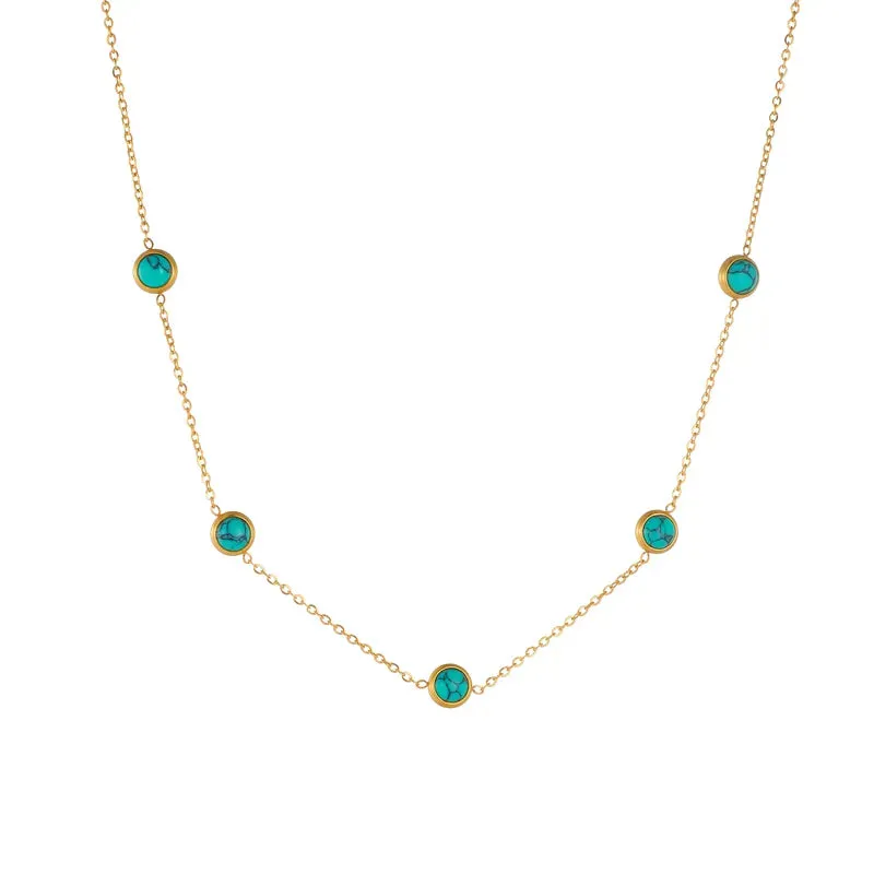 Vintage Style Simple Style Round 304 Stainless Steel Turquoise 18K Gold Plated Jewelry Set