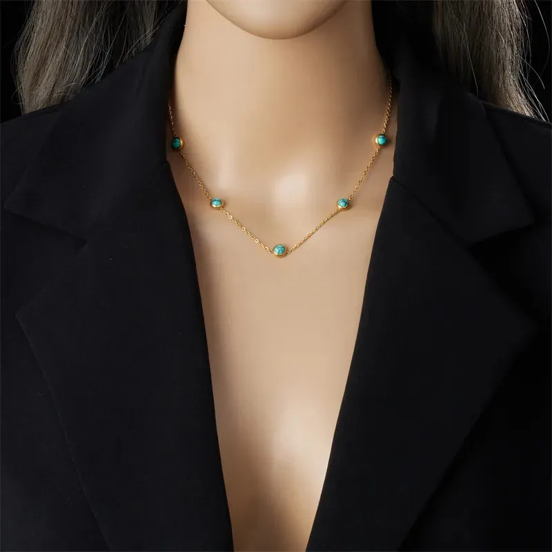 Vintage Style Simple Style Round 304 Stainless Steel Turquoise 18K Gold Plated Jewelry Set