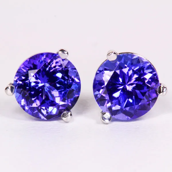 Vivid Blue Violet Tanzanite Stud Earrings 2.29 ctw