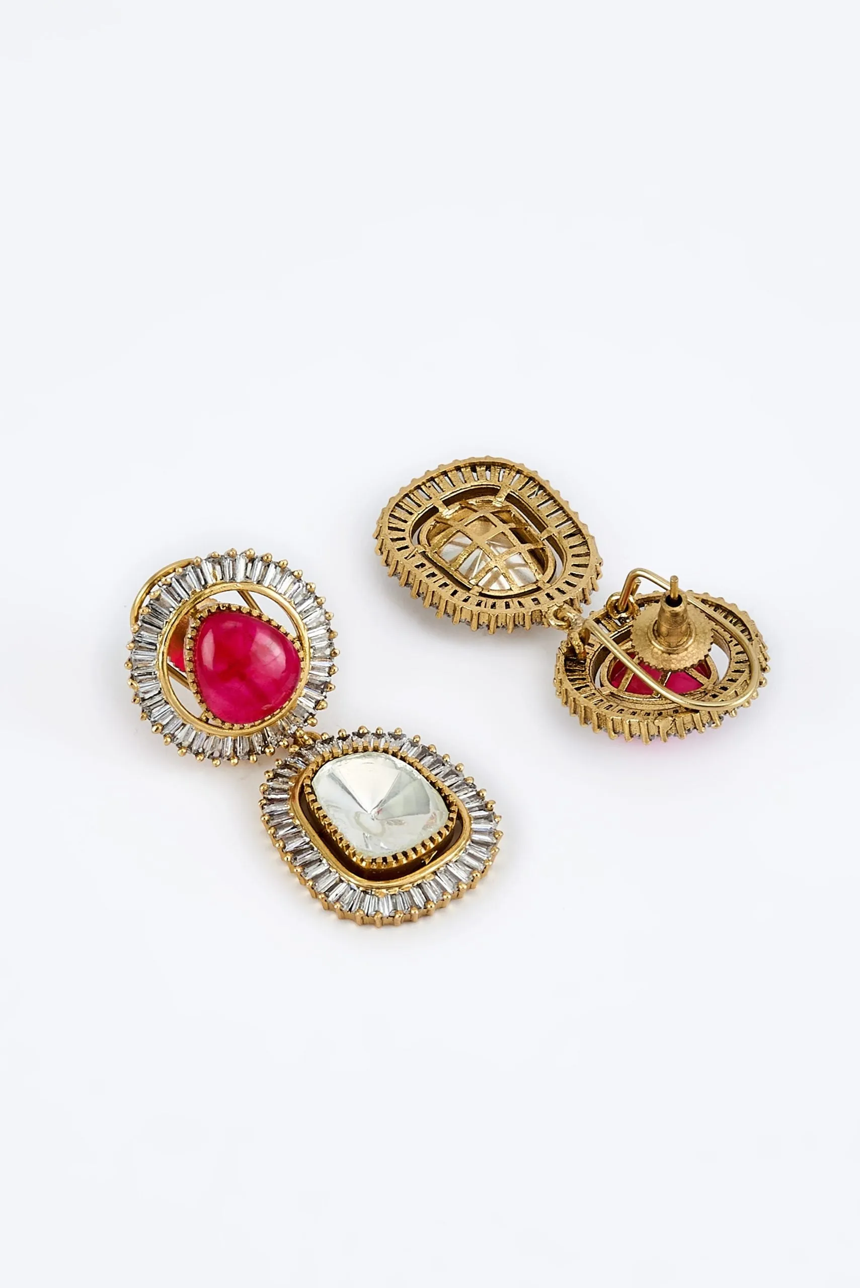 vivinia BY VIDHI MEHRA Burgandi Gold Plated Red Womens Kundan, Polki Pair of Dangler Earrings (Freesize)