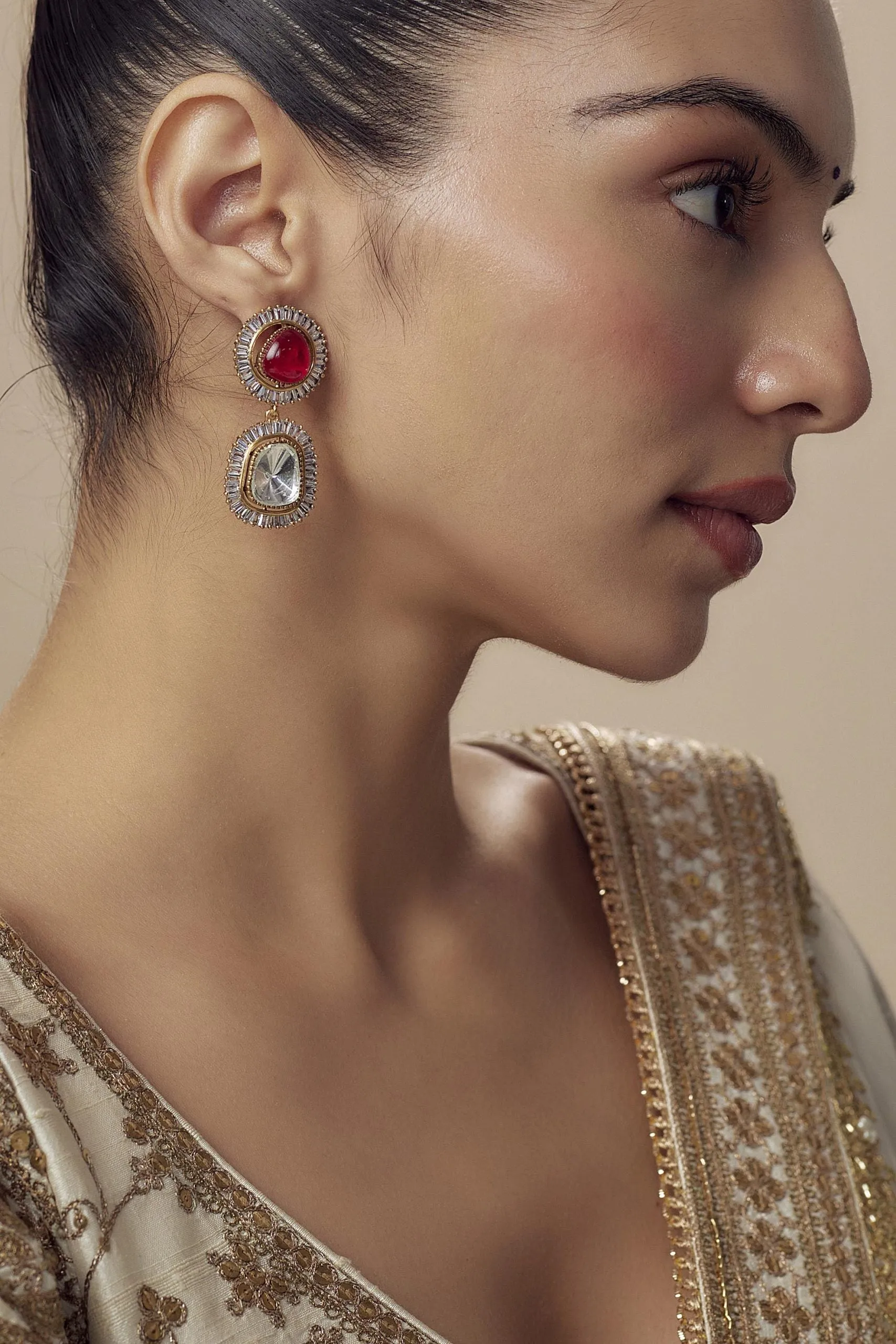 vivinia BY VIDHI MEHRA Burgandi Gold Plated Red Womens Kundan, Polki Pair of Dangler Earrings (Freesize)
