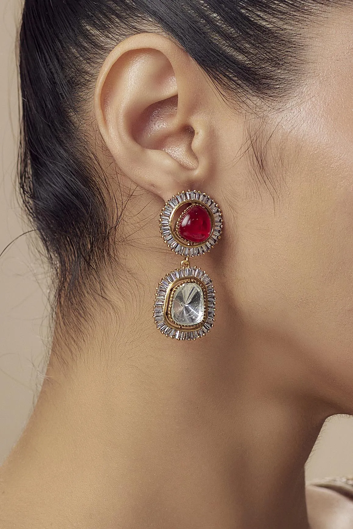 vivinia BY VIDHI MEHRA Burgandi Gold Plated Red Womens Kundan, Polki Pair of Dangler Earrings (Freesize)