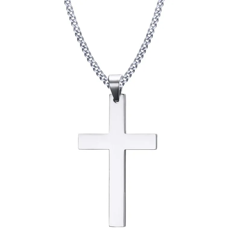 Vnox 24&quot; Men&#39;s Stainless Steel Cuban Chain Necklace Simple Cross Gold-Color/Black/Silver Color Pendant