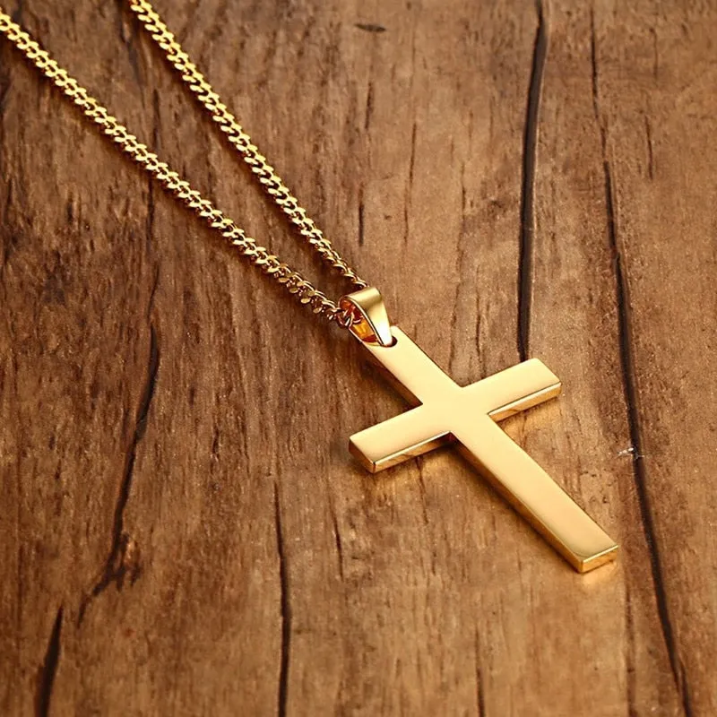 Vnox 24&quot; Men&#39;s Stainless Steel Cuban Chain Necklace Simple Cross Gold-Color/Black/Silver Color Pendant