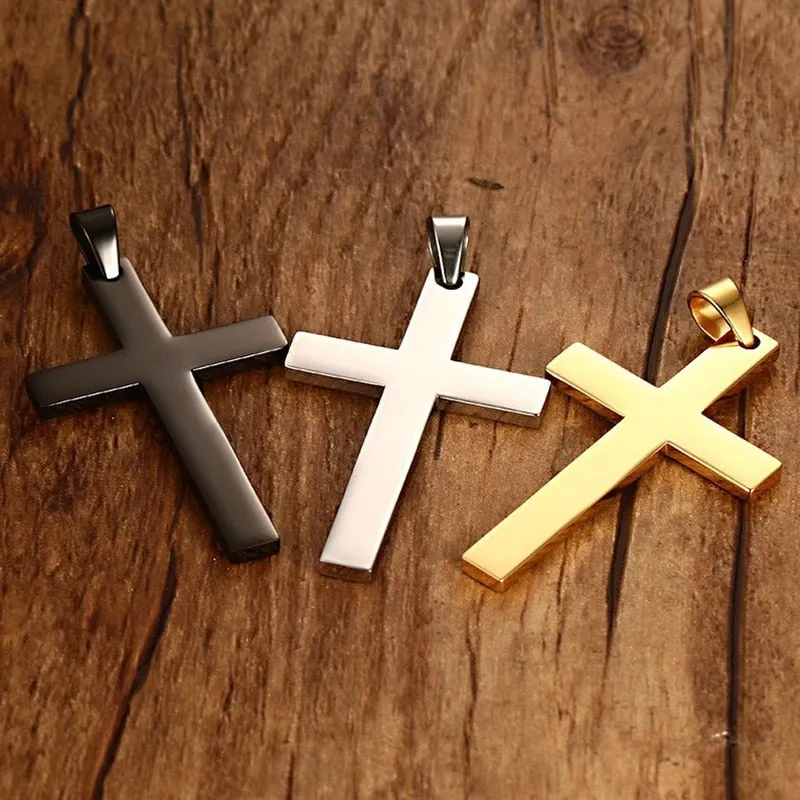 Vnox 24&quot; Men&#39;s Stainless Steel Cuban Chain Necklace Simple Cross Gold-Color/Black/Silver Color Pendant
