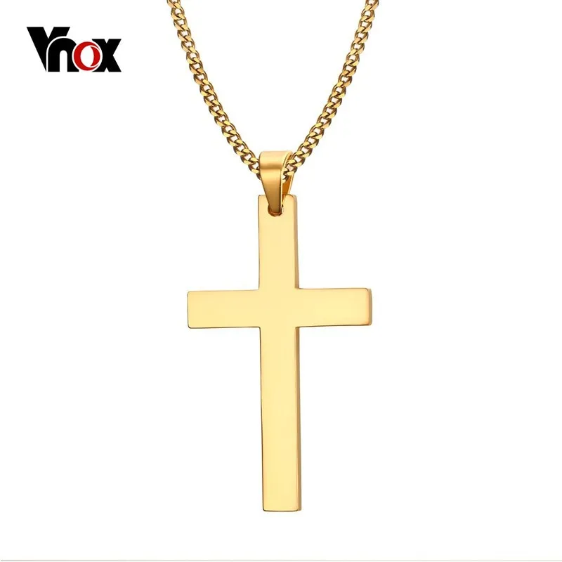 Vnox 24&quot; Men&#39;s Stainless Steel Cuban Chain Necklace Simple Cross Gold-Color/Black/Silver Color Pendant