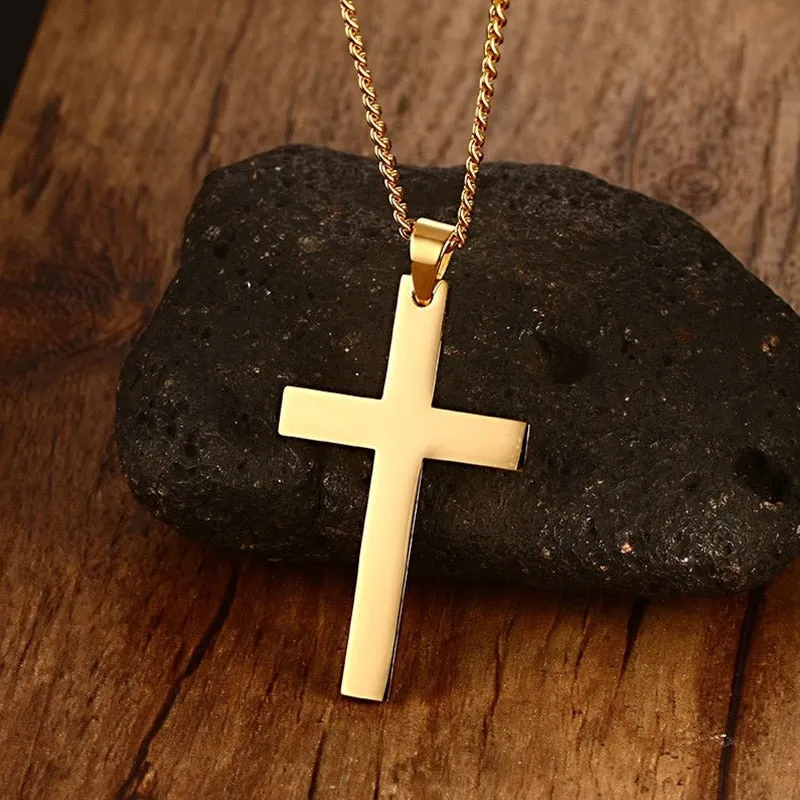 Vnox 24&quot; Men&#39;s Stainless Steel Cuban Chain Necklace Simple Cross Gold-Color/Black/Silver Color Pendant