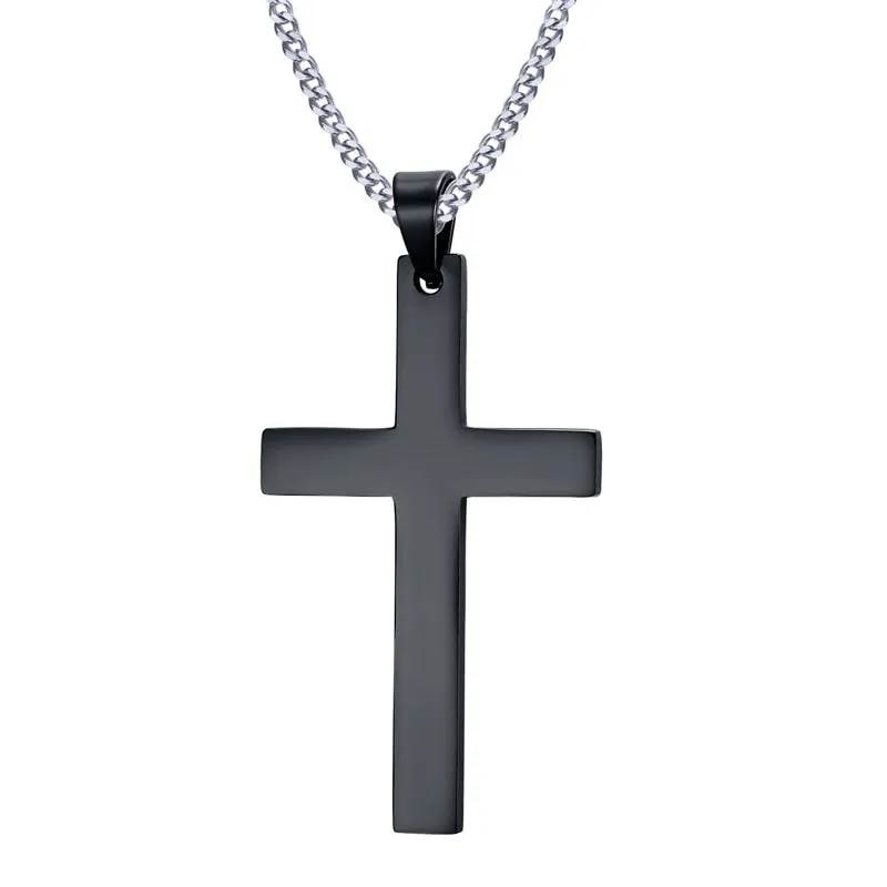 Vnox 24&quot; Men&#39;s Stainless Steel Cuban Chain Necklace Simple Cross Gold-Color/Black/Silver Color Pendant