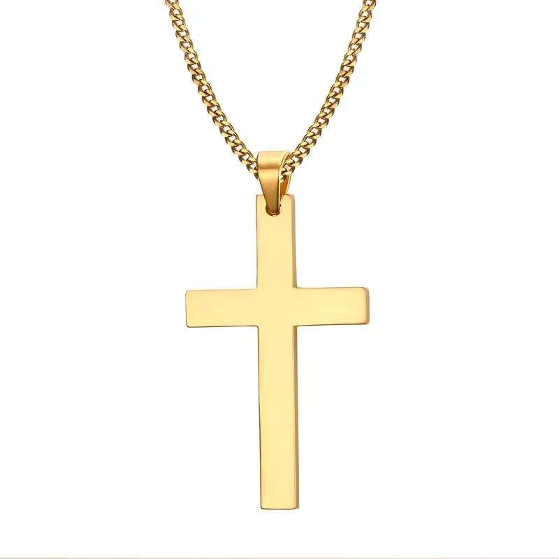 Vnox 24&quot; Men&#39;s Stainless Steel Cuban Chain Necklace Simple Cross Gold-Color/Black/Silver Color Pendant