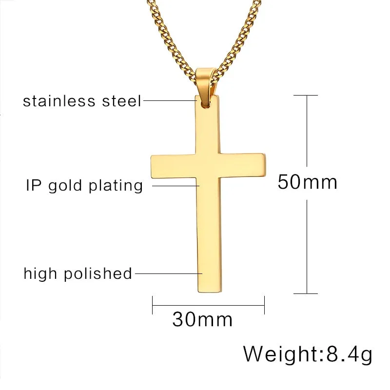 Vnox 24&quot; Men&#39;s Stainless Steel Cuban Chain Necklace Simple Cross Gold-Color/Black/Silver Color Pendant