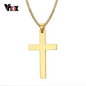 Vnox 24&quot; Men&#39;s Stainless Steel Cuban Chain Necklace Simple Cross Gold-Color/Black/Silver Color Pendant