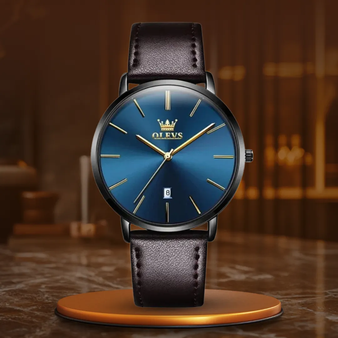 Waterproof Leather Strap Watch with Date Display