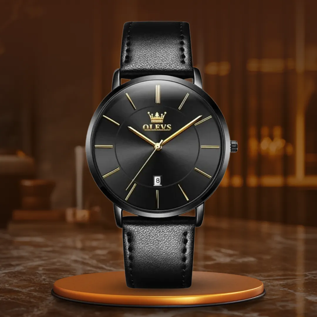 Waterproof Leather Strap Watch with Date Display