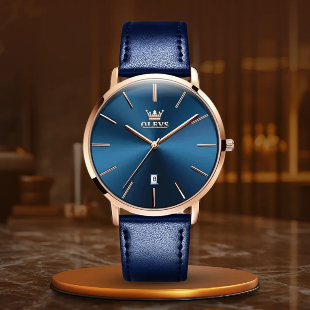 Waterproof Leather Strap Watch with Date Display