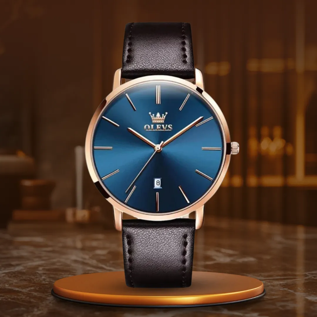 Waterproof Leather Strap Watch with Date Display