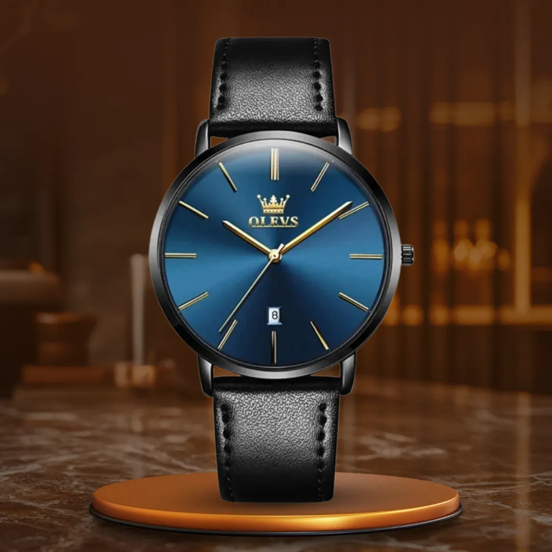 Waterproof Leather Strap Watch with Date Display