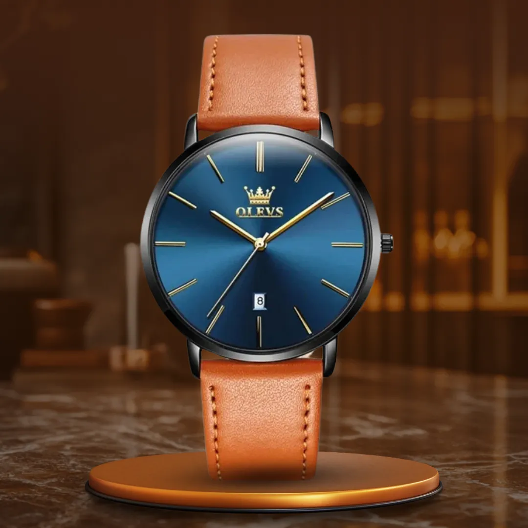 Waterproof Leather Strap Watch with Date Display