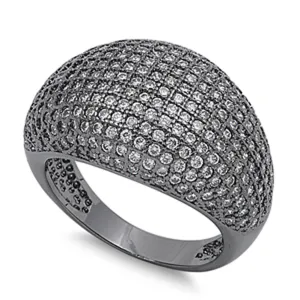 White CZ Black Micro Pave Dome Wide Ring New 925 Sterling Silver Band Sizes 6-10