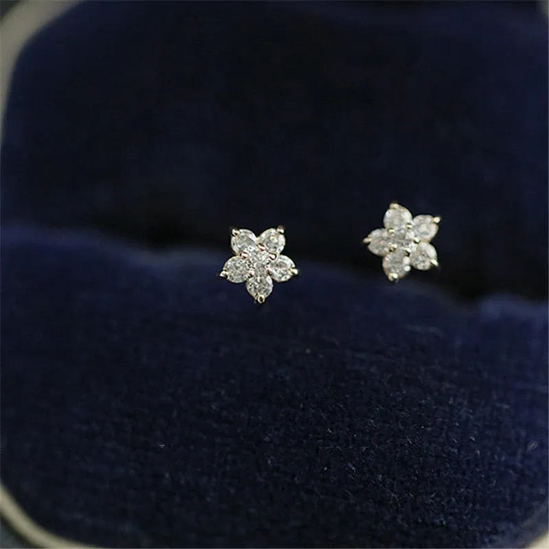White Gemstone 14k Gold Star Earrings Zircon Women Wedding Jewelry