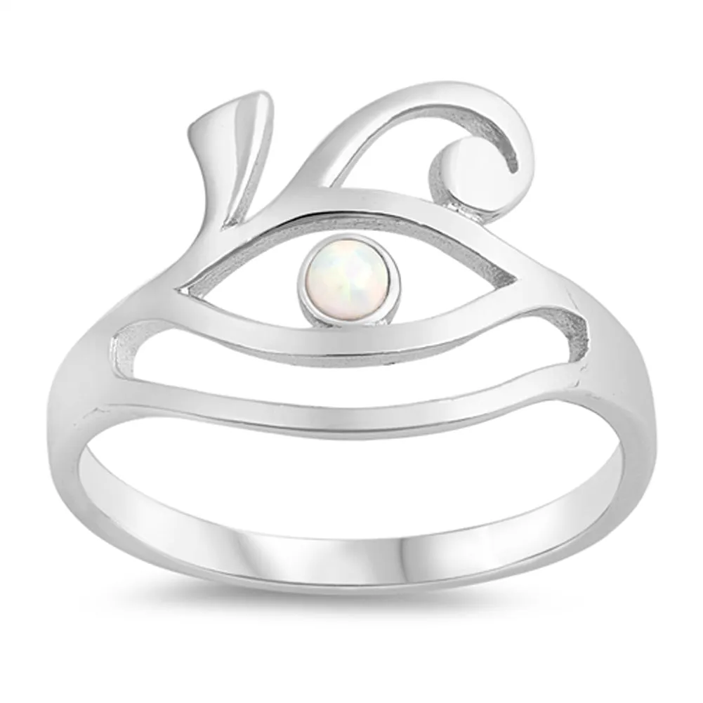 White Lab Opal All Seeing Eye Ring 925 Sterling Silver Evil Wave Band Sizes 5-10