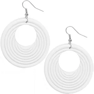 White Wooden Circular Roll Texture Dangle Earrings
