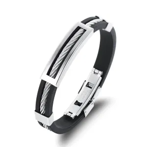 Wholesale Stainless Steel Men Jewelry Bracelets Genuine Silicone Leather Specail Button For Men Bracelet