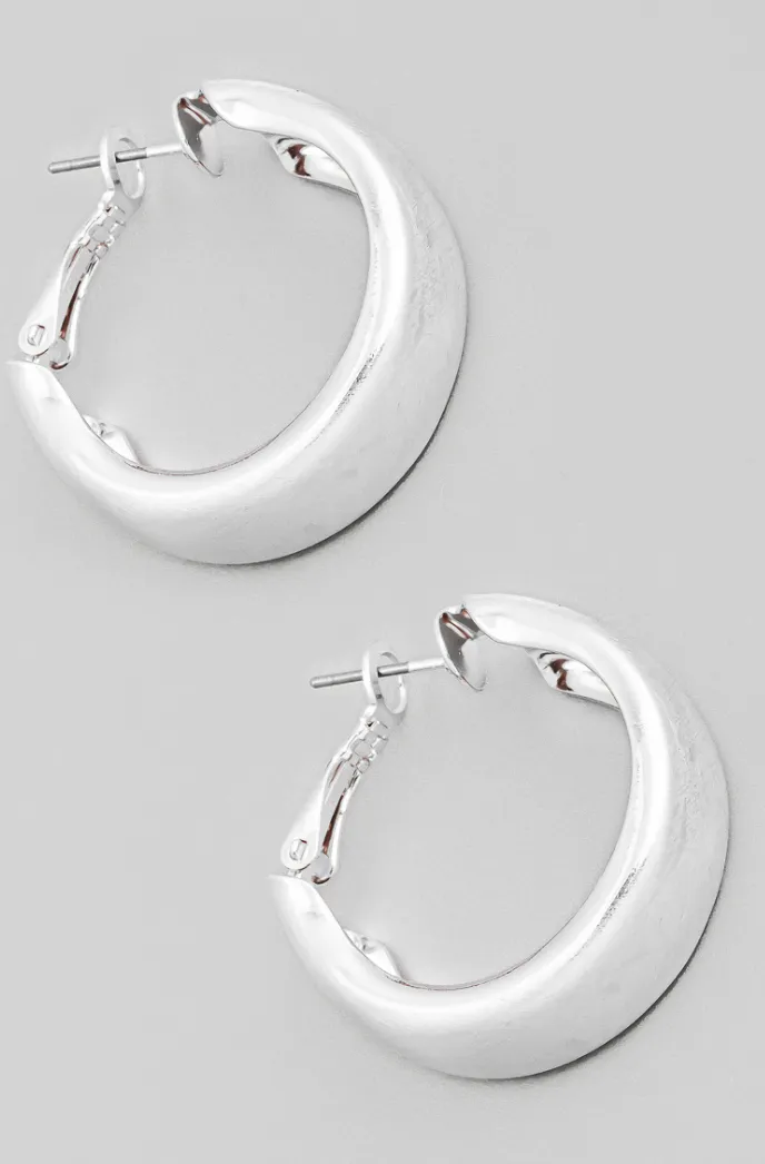Wide Brushed Metallic Hoop Earrings