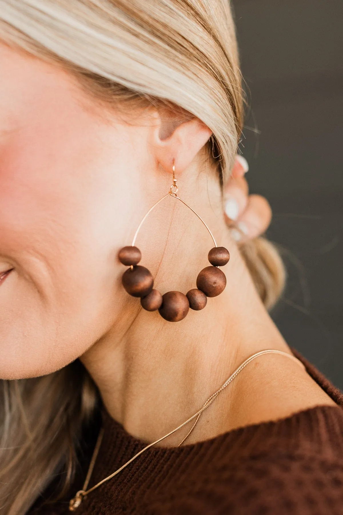 Wishful Thoughts Beaded Hoop Earrings- Brown