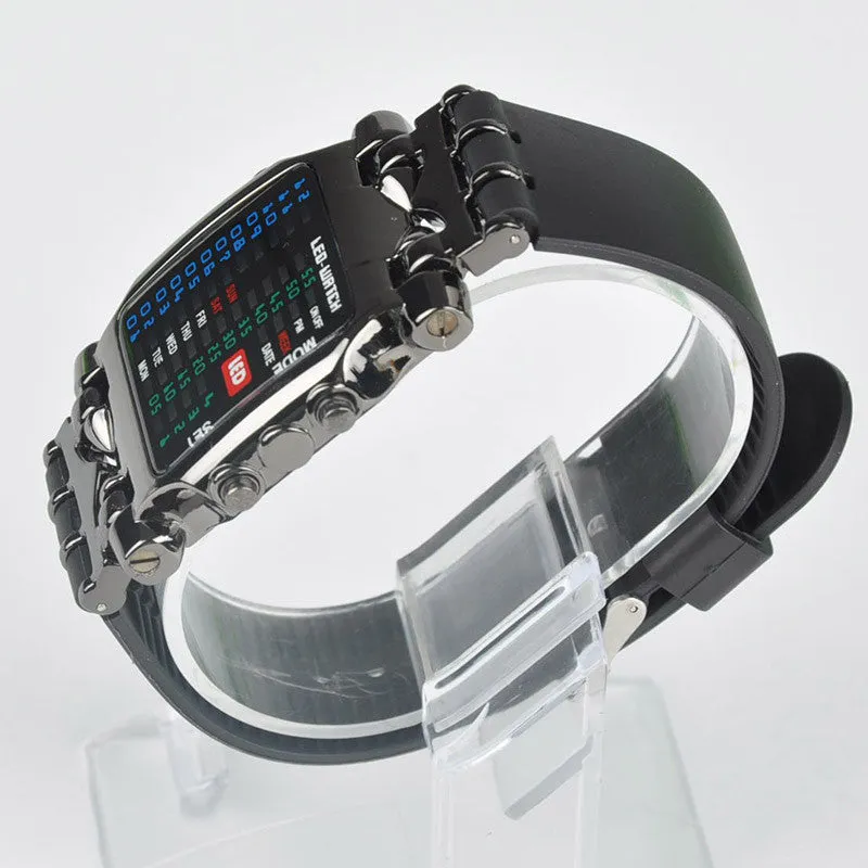 Women Fashion Jewelry Watches Unisex Square Binary Digital Watch Crab 31 Colorful LED Men's Watch