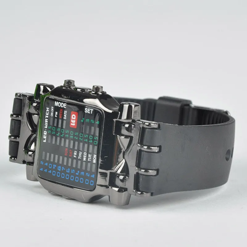 Women Fashion Jewelry Watches Unisex Square Binary Digital Watch Crab 31 Colorful LED Men's Watch