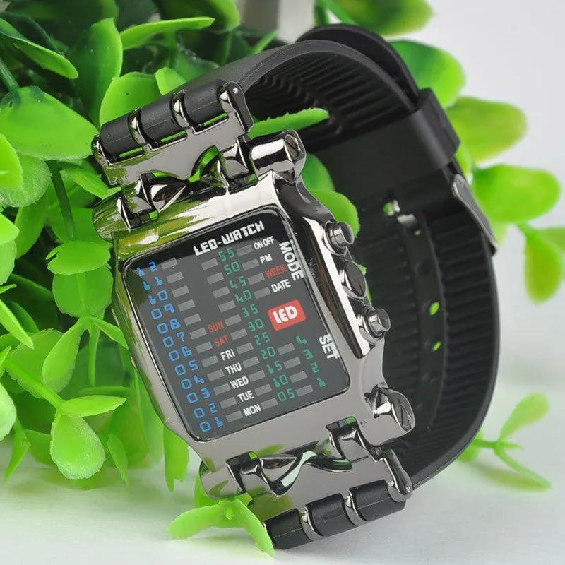 Women Fashion Jewelry Watches Unisex Square Binary Digital Watch Crab 31 Colorful LED Men's Watch