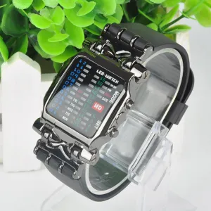 Women Fashion Jewelry Watches Unisex Square Binary Digital Watch Crab 31 Colorful LED Men's Watch