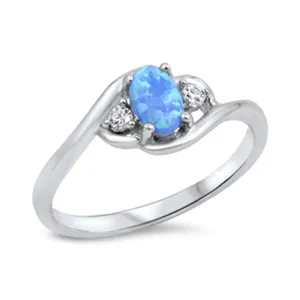 Women's Oval White CZ Blue Lab Opal Ring New 925 Sterling Silver Band Sizes 4-10