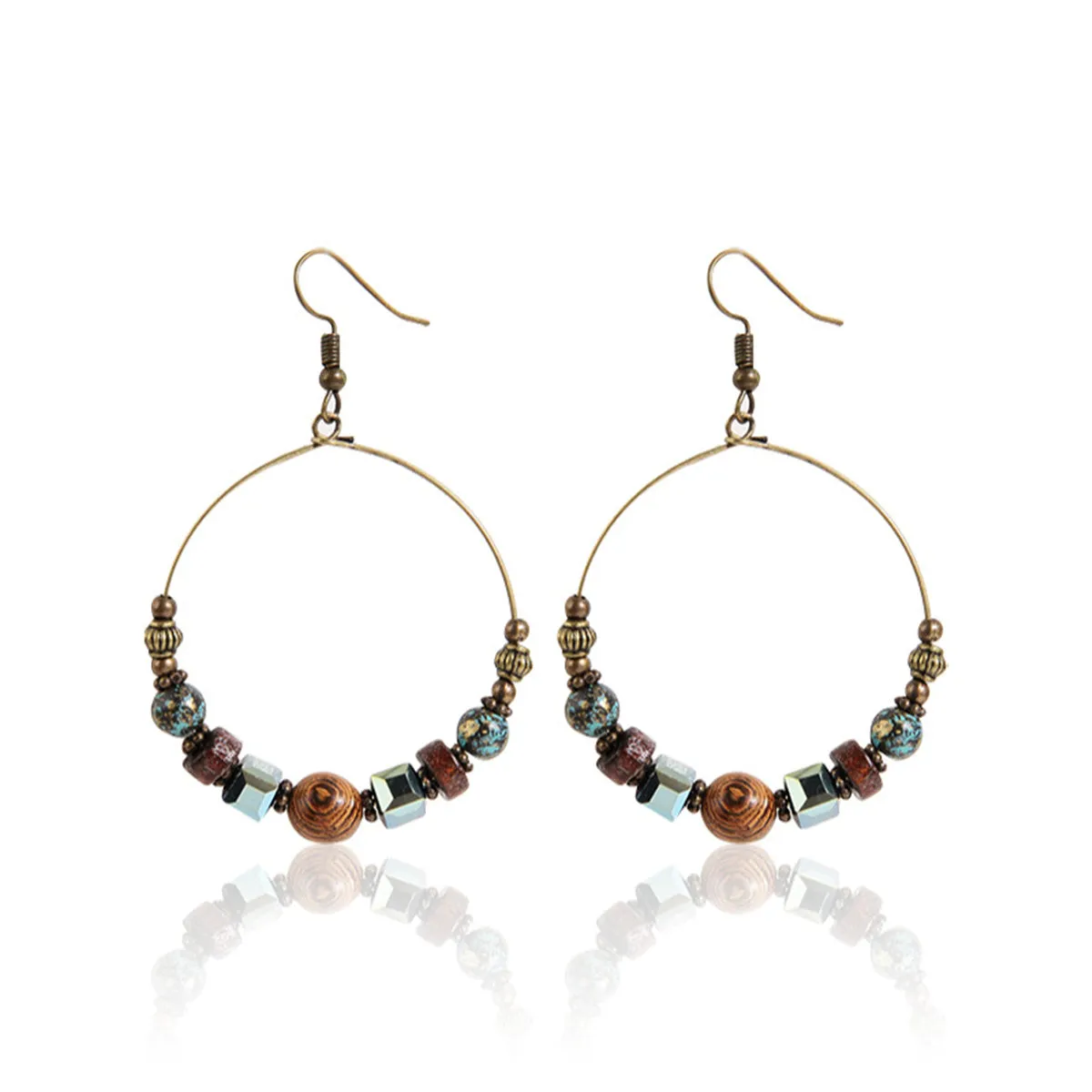 Wood & Acrylic 18K Gold-Plated Beaded Hoop Earrings