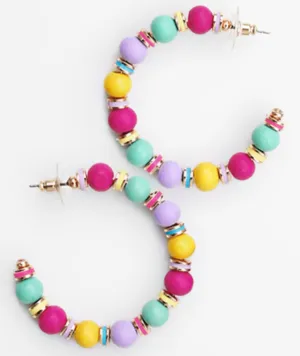 Wood Bead & Heishi Metal Hoops