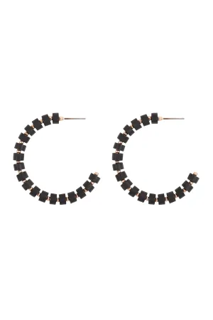 WOOD BEADED C SHAPE HOOP EARRINGS