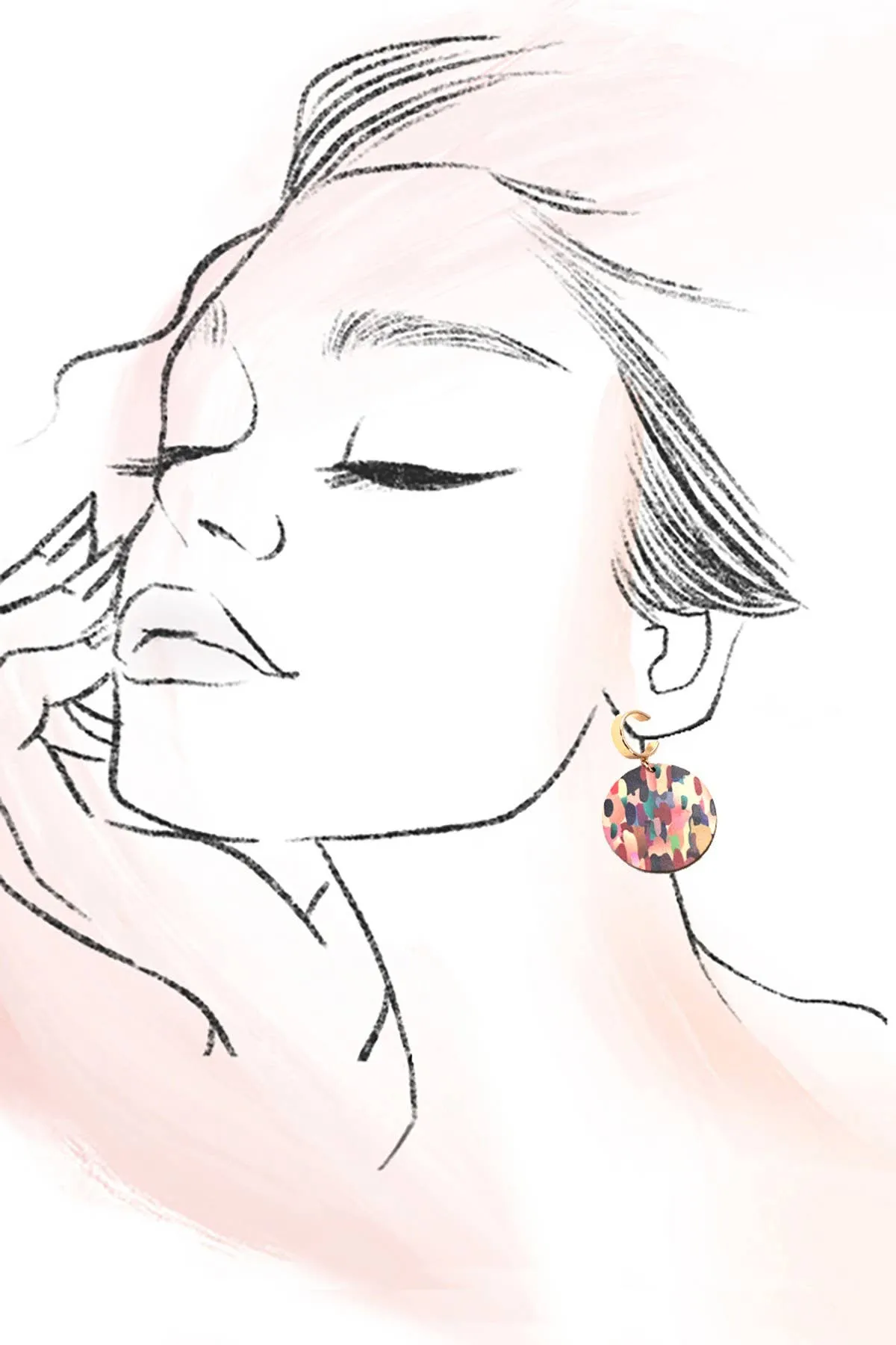 Wood Circle Print Drop Earrings