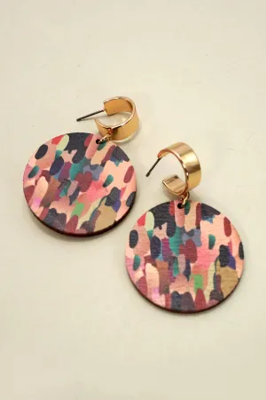Wood Circle Print Drop Earrings