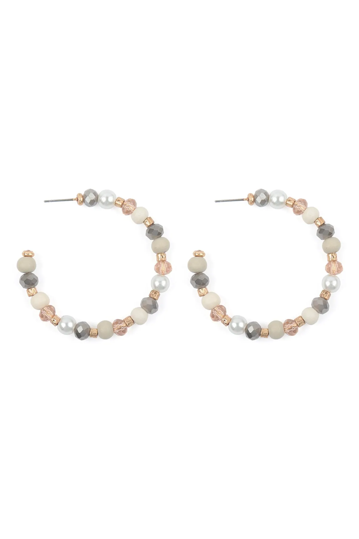 WOOD, MIX BEADS HOOP EARRINGS