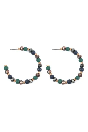 WOOD, MIX BEADS HOOP EARRINGS