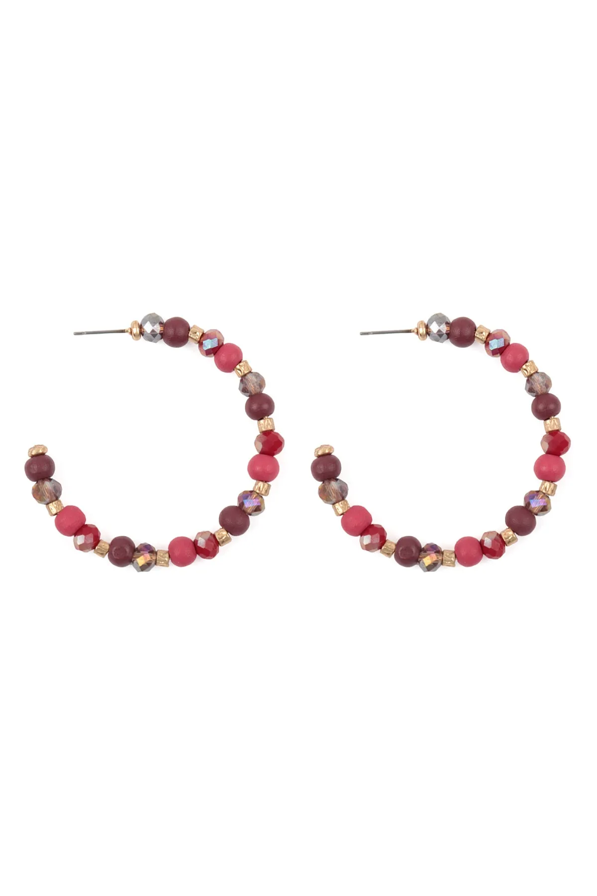 WOOD, MIX BEADS HOOP EARRINGS