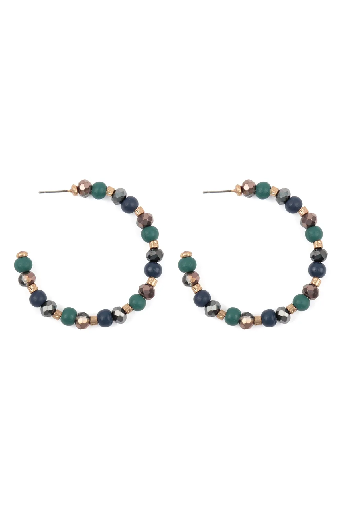 WOOD, MIX BEADS HOOP EARRINGS