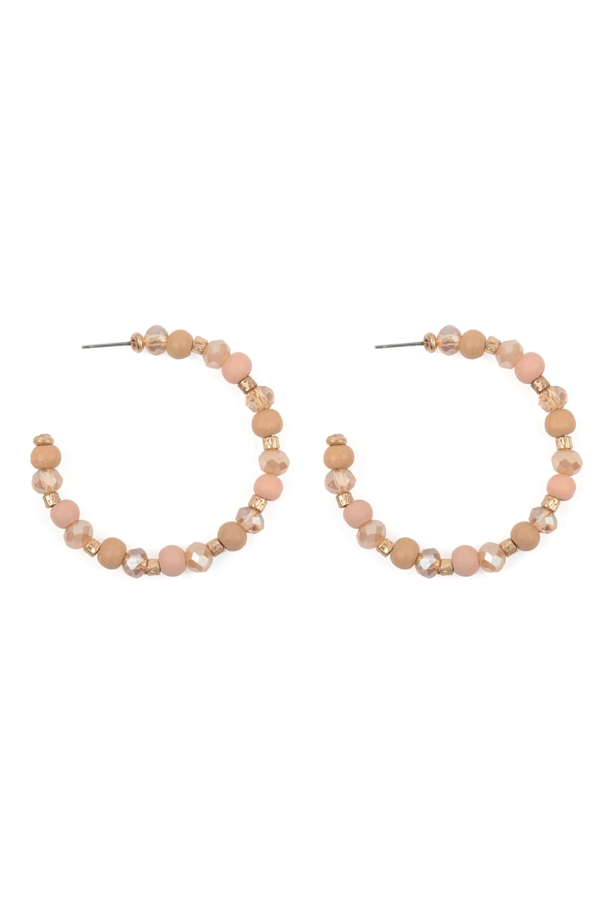 WOOD, MIX BEADS HOOP EARRINGS