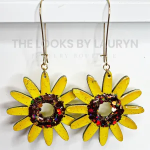 Wooden Sunflower Earrings