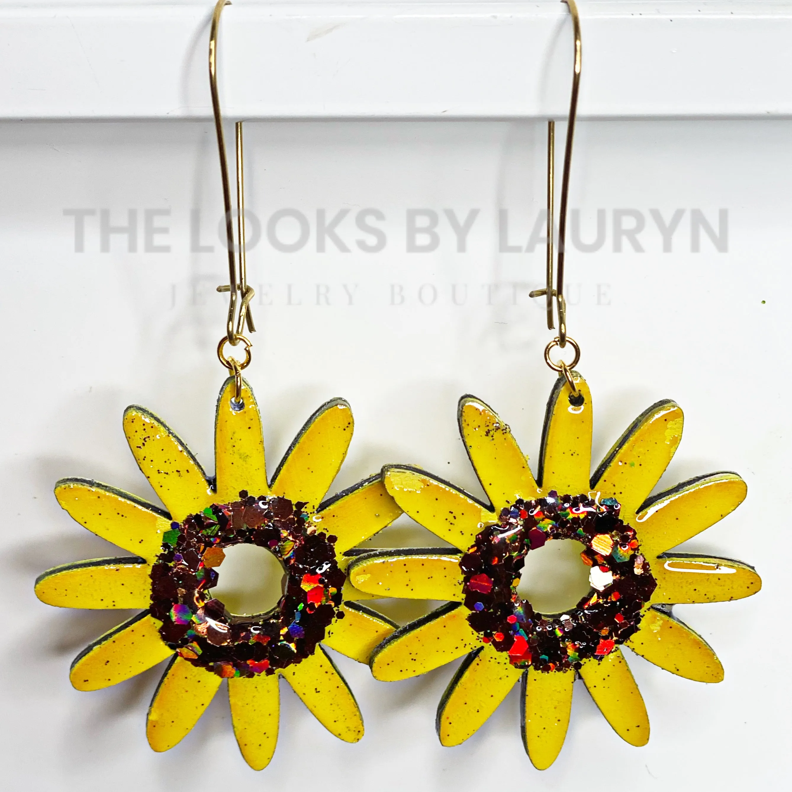 Wooden Sunflower Earrings