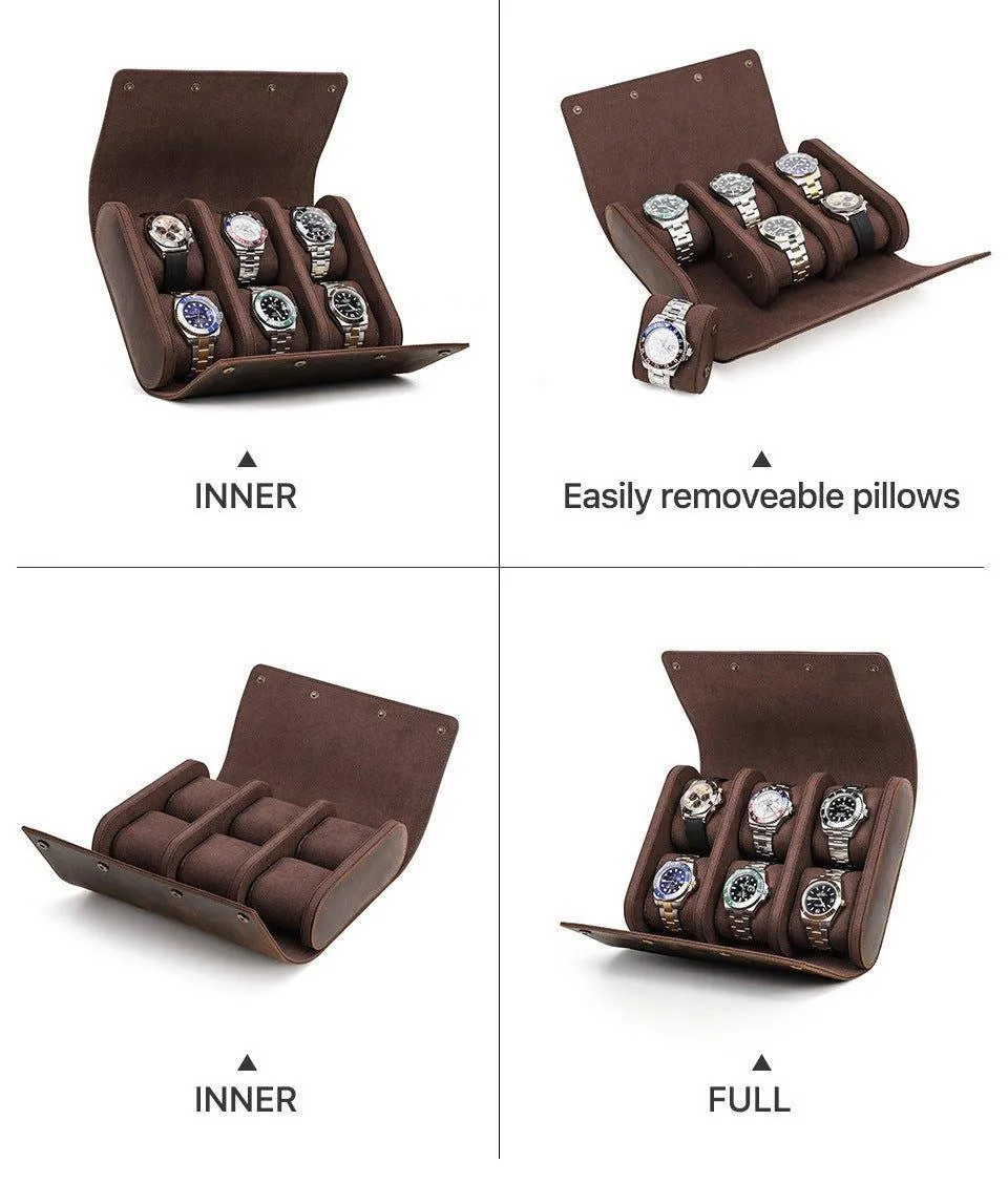 Woosir Leather Watch Roll Case for 6 Watches