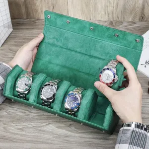 Woosir Trend Leather Watch Roll Case for 4 Watches