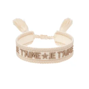 WOVEN FRIENDSHIP BRACELET "Je T'aime" Vanilla W/Sand